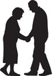 © mno - Elderly Couple Holding Hands Walking Solid Black Silhouette Flat Vector Illustration Isolated on White Background