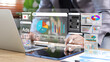 © Smile Studio AP - Business analytics and AI marketing dashboard displayed on digital tablet and laptop. Data visualization, advertising performance, automation, and business intelligence concept.