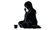 © mst - A woman sits unwell holding a tissue and mug silhouette