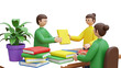 © winda - 3D illustration of people exchanging books in a study setting