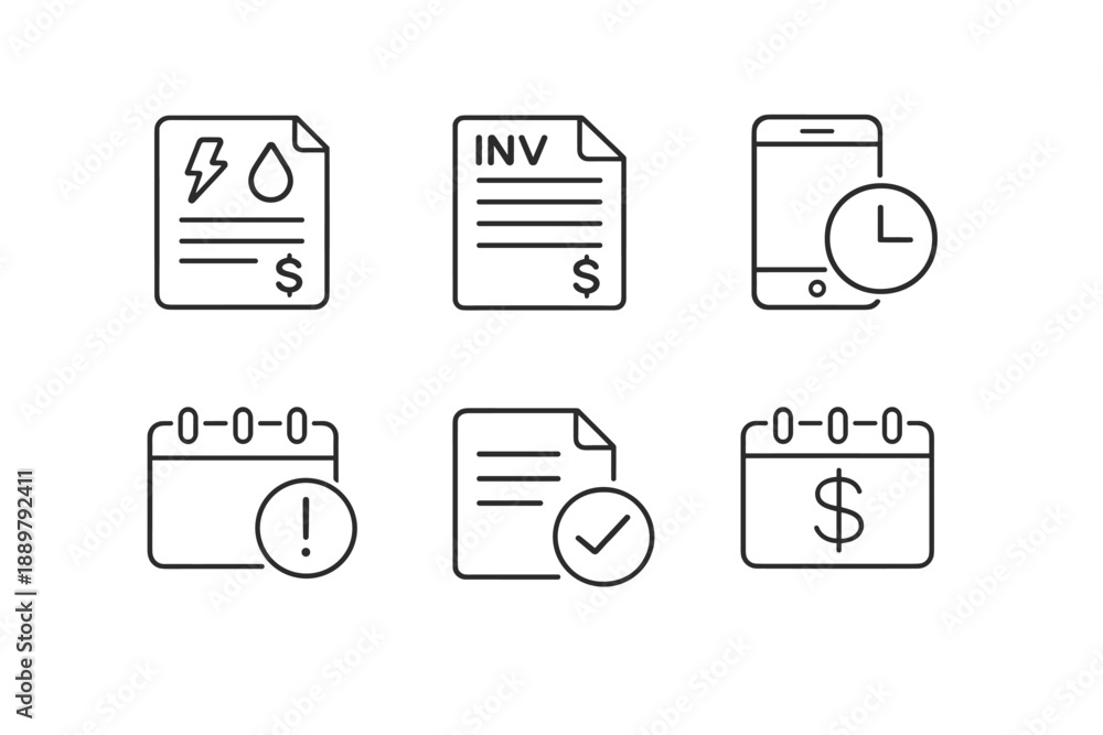 Minimal line icons for billing and finance management featuring ...