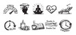 © Bogdan - A black and white vector illustration showcasing hand-drawn doodle icons representing stress relief, relaxation, and self-care practices, ideal for health, lifestyle, and wellness themes.