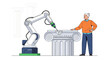 © John - Man standing beside robotic arm working on classical column illustration