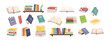 © Ukio.stock - Books, cute open school textbook. Flat colorful notebook stack, pile 2d set. Cartoon bookstore and library, literature and dictionary, education and reading concept. Paper book vector isolated set