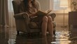© Rust - Woman reading a book while sitting in flooded living room