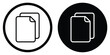 © bibin - Copy files vector icon showing overlapping document sheets. Circular black and white button set for duplicate content, file management, and office paperwork organization symbols.