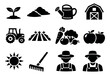 © cac_tus - Graphic icon farming set featuring rural objects, agricultural tools, fresh produce, and farmers for gardening and harvest concepts