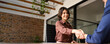 © insta_photos - Happy young business woman bank manager handshaking client at meeting. Smiling female hr hiring recruit at job interview, insurance agent, lawyer making contract deal at work with business handshake.