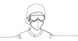© supplement - Line drawing of young person wearing goggles and mask. No editable stroke