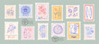 © tigadesign - Italian food stamp set. Summer holiday hand drawn doodle vintage postage emblem. Post label vector illustration.