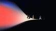 © master1305 - Bold poster with business group walking from light into darkness. Concept of strategic choice, uncertainty, leadership direction, transition, future challenges in corporate path.