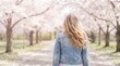 © Furkan - Spring Nature Concept with Woman Walking Among Blooming Trees Representing Renewal, Freedom, Seasonal Beauty and Peaceful Outdoor Lifestyle