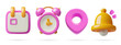 © Anastasiia - Date, time, address and notification 3d icons set. Calendar, alarm clock, location pin and ringing bell vector illustrations for business.
