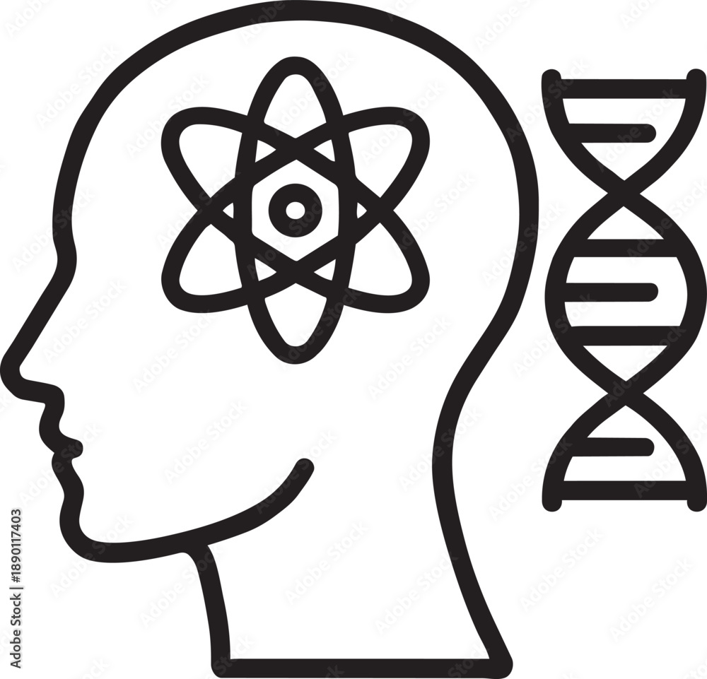 Human head with DNA brain representing genetic intelligence line icon ...