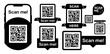 © RI Rafiq - Scan me the black frame set. QR code, barcode, printable scan here, sticker template. Vector illustration transparent PNG background