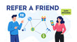 © waliyatimadusari - Modern digital marketing strategy showing a refer-a-friend program with people earning rewards through social connections and online engagement