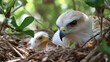 © Nataliya - Short-toed eagle species caring for offspring in natural nest environment, raptor parenting, bird conservation, wildlife nurturing behavior, with copy space