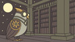 © Talha - Mechanical owl guarding ancient library at night with full moon