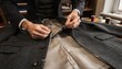 © DigitalSpace - Medium shot of a tailor skillfully attaching a full lining to an overcoat focusing on precise stitching and fabric alignment for a polished interior finish.