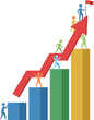 © Roksana - Teamwork Growth Chart Vector – Colorful Bar Graph with People Climbing Arrow to Success