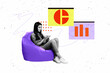 © deagreez - Composite sketch design artwork photo collage of young lady sit beanbag write notebook diagram trader goal success target stats busienss