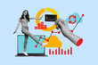 © deagreez - Creative artwork template sketch 3D collage of young woman walk laptop hand hold bank card trade graphics stats success goal programmer