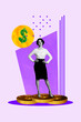 © deagreez - Creative composite sketch design artwork collage of businesswoman young lady stand coins dollars earnings income bank money wealth success