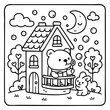 © AmazingArt - A cute bear blows bubbles from a balcony of a cozy house, while a bunny watches on a serene night filled with clouds and a glowing moon.