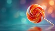 © Sunflowerpi9 - A colorful lollipop with perfect red and white swirls forming a candy bullseye, isolated on a vibrant background. Macro photography with glistening, sugary texture