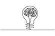 © Moshiur - Intelligence concept brain light bulb continuous one line outline vector.Idea and creativity brain light bulb continuous one line drawing illustration.
