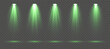 © Felicety - Realistic green spotlight set with intense illumination rays, soft glowing gradients and dramatic beam effects isolated on transparent background perfect for stage scenes, music shows and premium vect