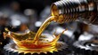 © Oleh - Engine oil pouring from a lubricant bottle creates a dynamic splash on mechanical gears, representing essential maintenance, lubrication, and industrial power for automotive and machinery systems
