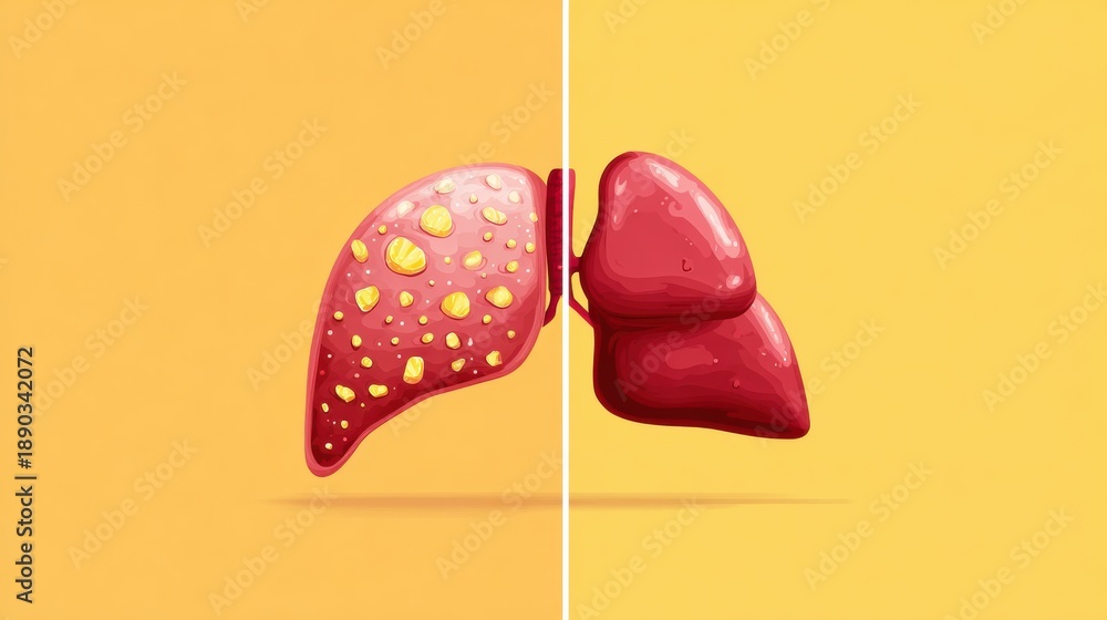 Two Livers Comparison of Fatty Liver and Healthy Liver in a Split View With Simple ...