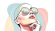 © Stock Image Paradise - Illustration of a contemplative person wearing sunglasses with city skyline reflection, showcasing modern lifestyle and urban scenery