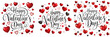 © Sourov - s - Set of  the text 'Happy Valentine's Day' written in elegant black cursive font. The background is predominantly white, adorned with large, scattered red hearts isolated on a transparent background