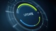 © t.sableaux - Software update process is paused, displaying status text and progress bar against a matte dark blue background with indicators