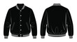 © Ashik - A black varsity jacket is displayed from both front and back views showcasing its classic design silhouette high quality professional detailed