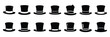 © Bemol - christmas  snowman top hat icon set silhouette on black colour and white background. Holiday silhouette vector icons.