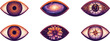 © MDMUKTADIR - Collection of six artistic eyes with different unique pupils including galaxy, clock, flower, and compass