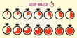 © Tanvir - Stopwatch icons set showing time intervals and countdown progress, flat vector illustration.