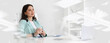© Prostock-studio - A woman sits in a modern office holding a cup. She looks thoughtful while surrounded by white walls and shelves. Sunlight floods the area, creating a bright setting for her day.