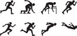 © james - The Essence of Athleticism: A dynamic display of running figures in silhouette, capturing the essence of movement and agility with each stride.Vector silhouettes of dancing girls and fitness people pe