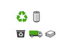 © Smaev - Information about recycling symbols and waste management in a simple graphic design showing various recyclable items and vehicles