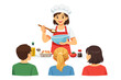 © typepng - Cooking class for kids where a chef shows how to mix ingredients to create a dish in a kitchen setting with children watching closely