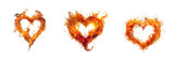Burning love heart with dynamic orange and red flames isolated on transparent background