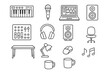 © Hoshko style - Midi keyboard table laptop icon vector mic music mixer workstation cup speakers