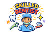 © 4zevar - Cartoon skilled dentist with tools, tooth, and brush illustration