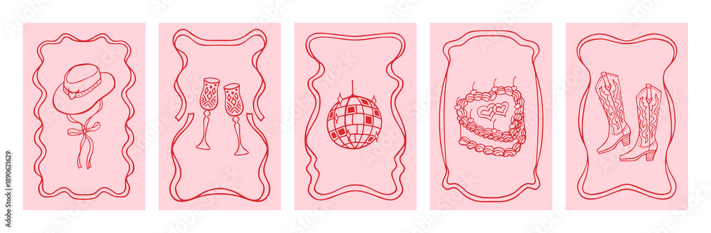 Hand drawn whimsical vertical greeting card templates with playful ...