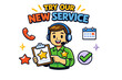 © 4zevar - Male customer service agent promoting new service with headset and clipboard illustration