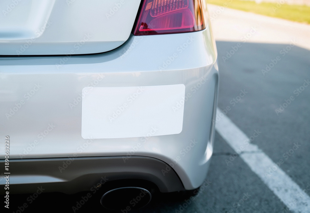 Blank white rectangle sticker on car rear bumper, ai generated Stock ...